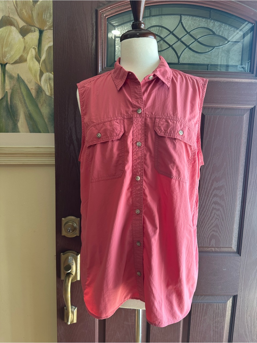 Eddie Bauer, Women’s Top, Sleeveless, Pink, Collared, Buttons, Size XL